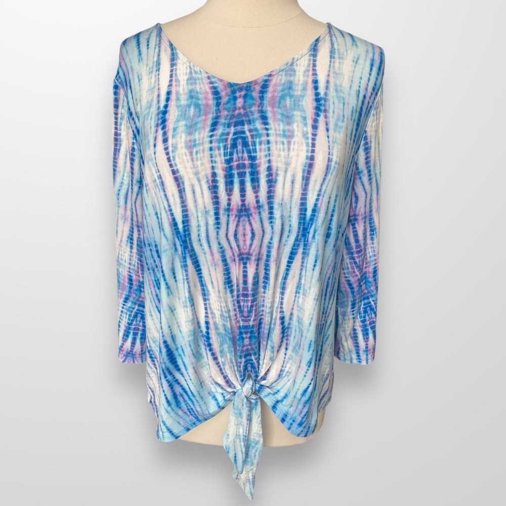 Chicos Womens Size 2 Large Top Shirt Stretch Flowy Lightweight Tie Waist Casual
